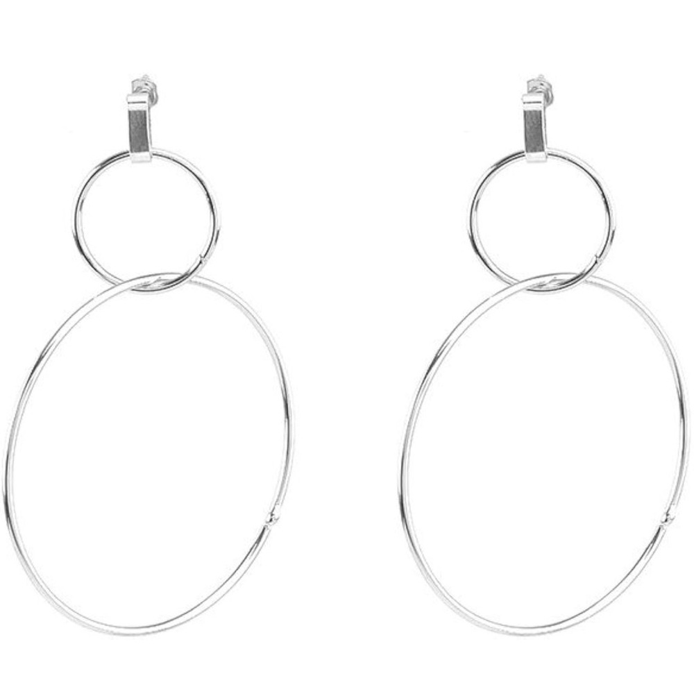 Geometric Silver Double Circle Round Stud Earrings - image 1